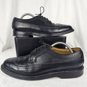 Vtg Florsheim Imperial 96624 Size 8.5 D V-Cleat 5 Nail Wingtip Black Pebbled